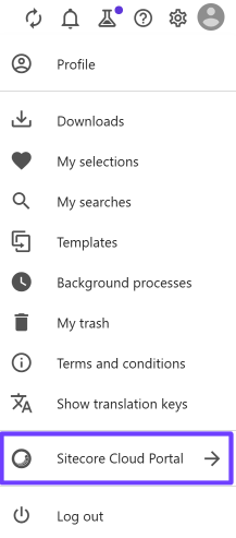 Sitecore Cloud portal menu options