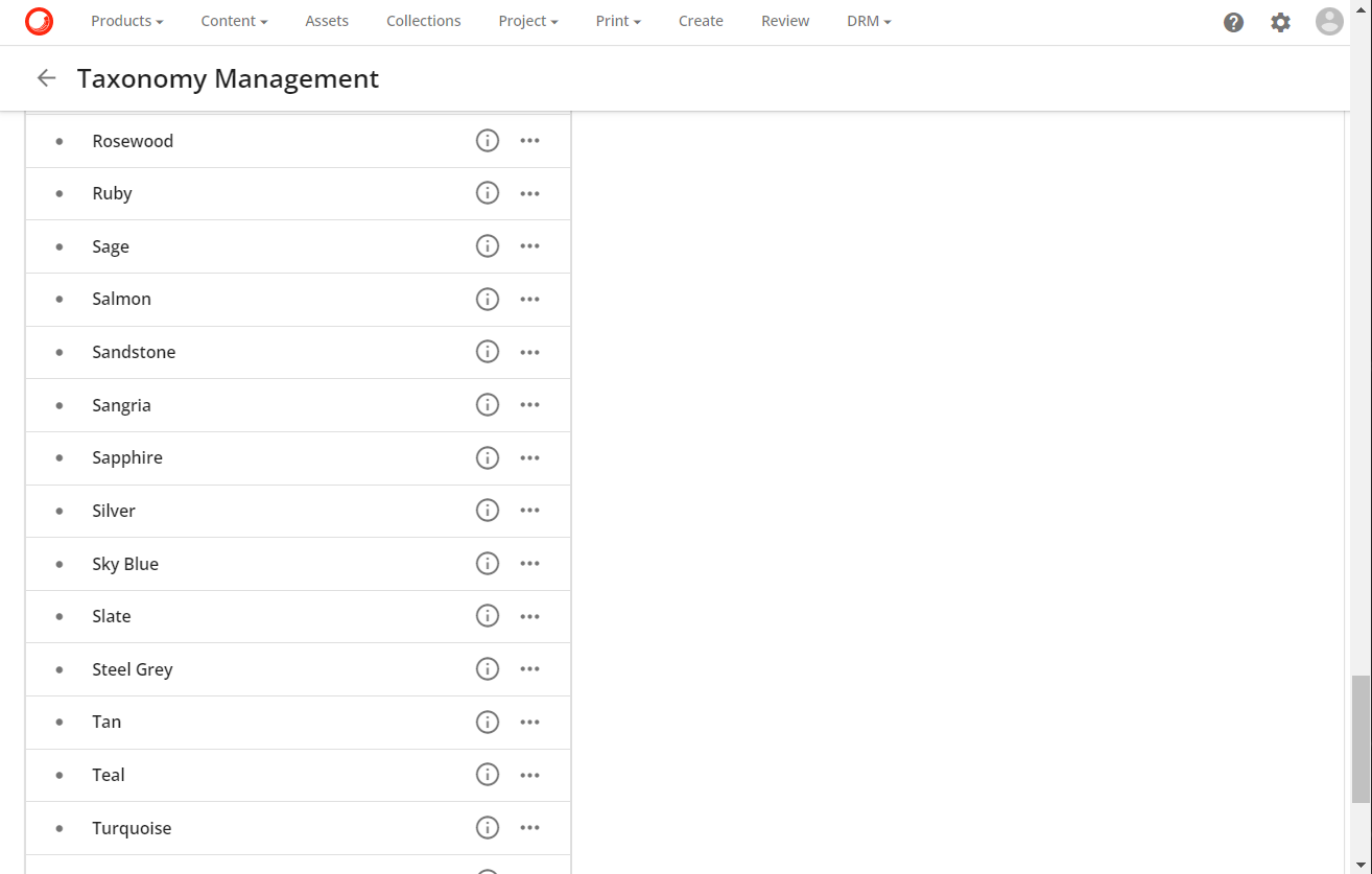 Color, style, size dimension values in Content Hub
