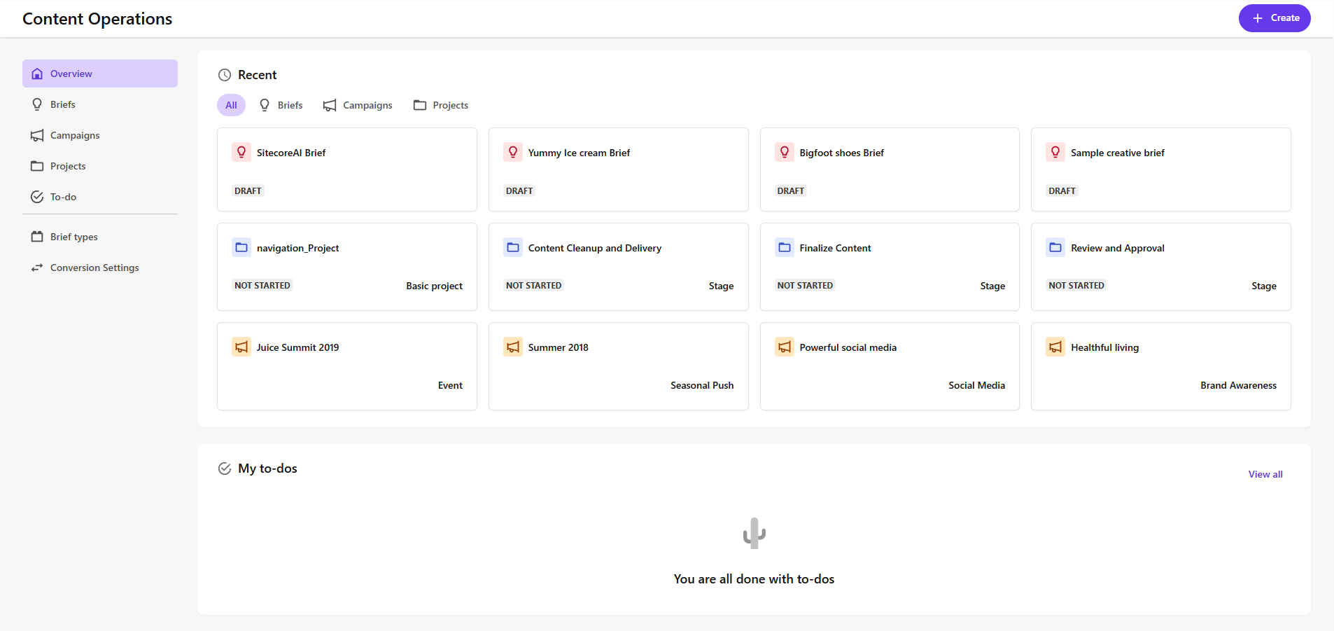 Content Operations Overview page