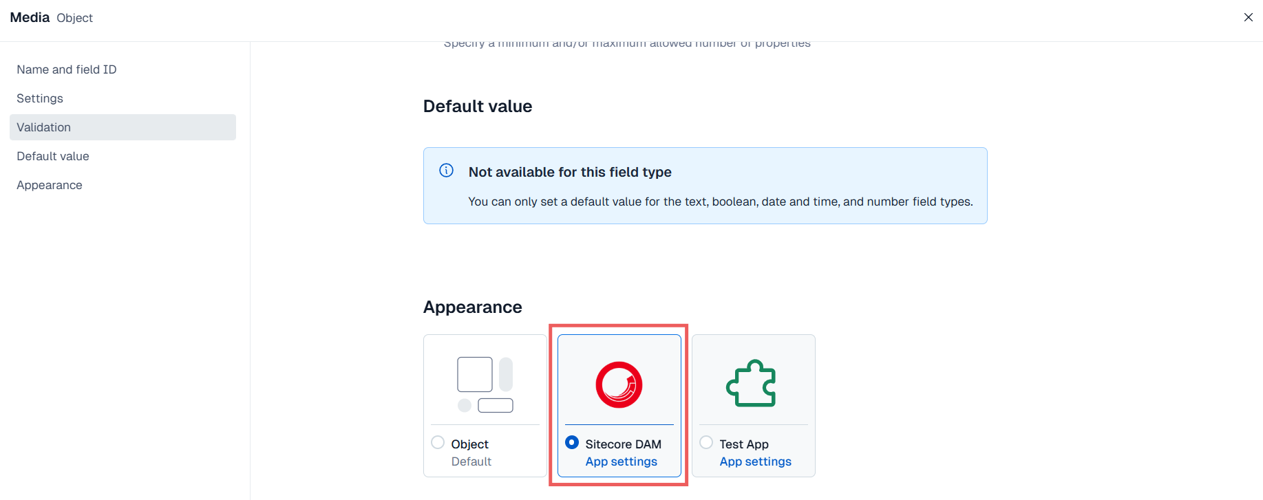 Validation page configuration for the app