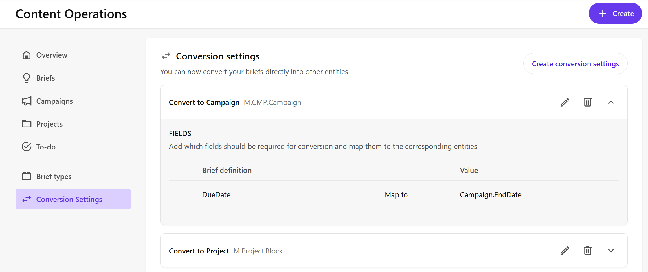 The conversion settings page. The conversion settings page.