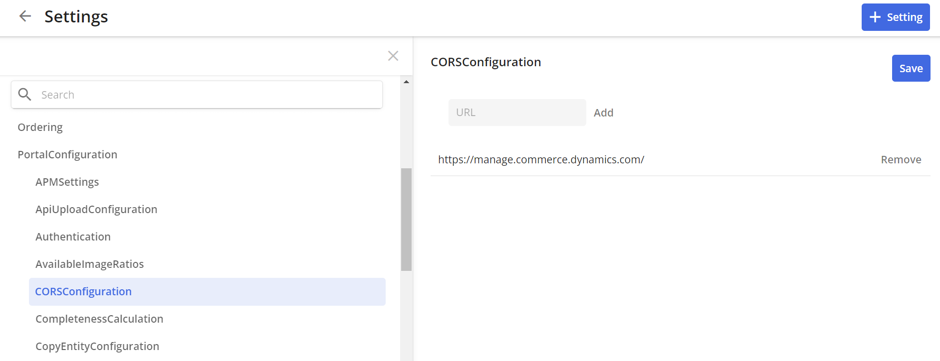 CORS configuration settings