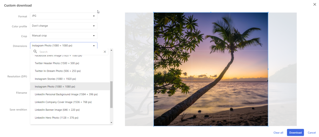Custom download manual crop example Instagram photo