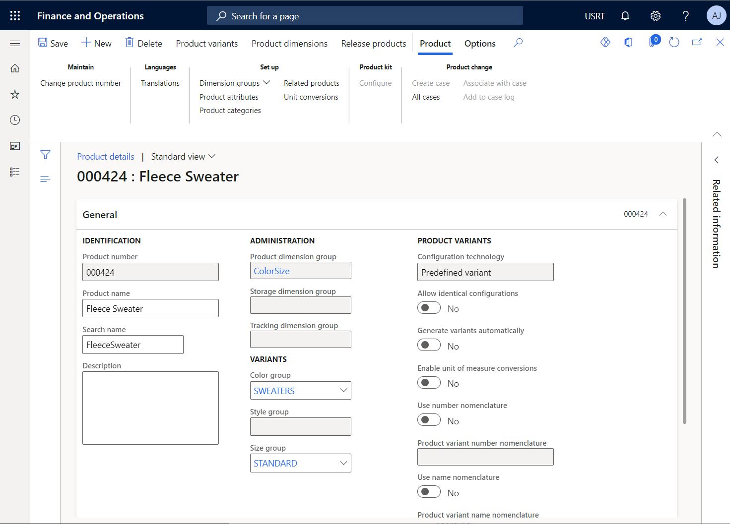 D365 a second new product information page
