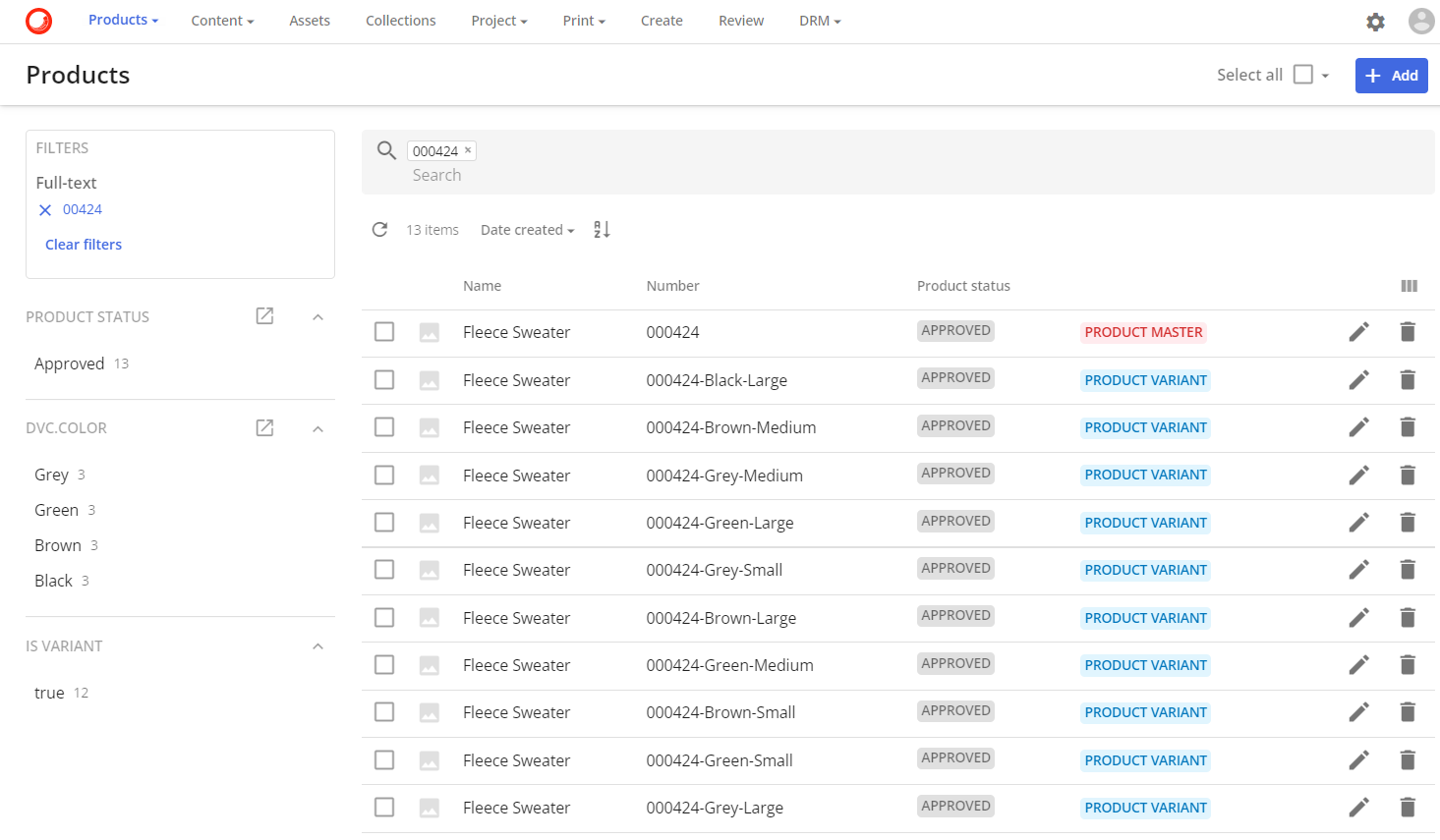 D365 product and variant appear in Content Hub search