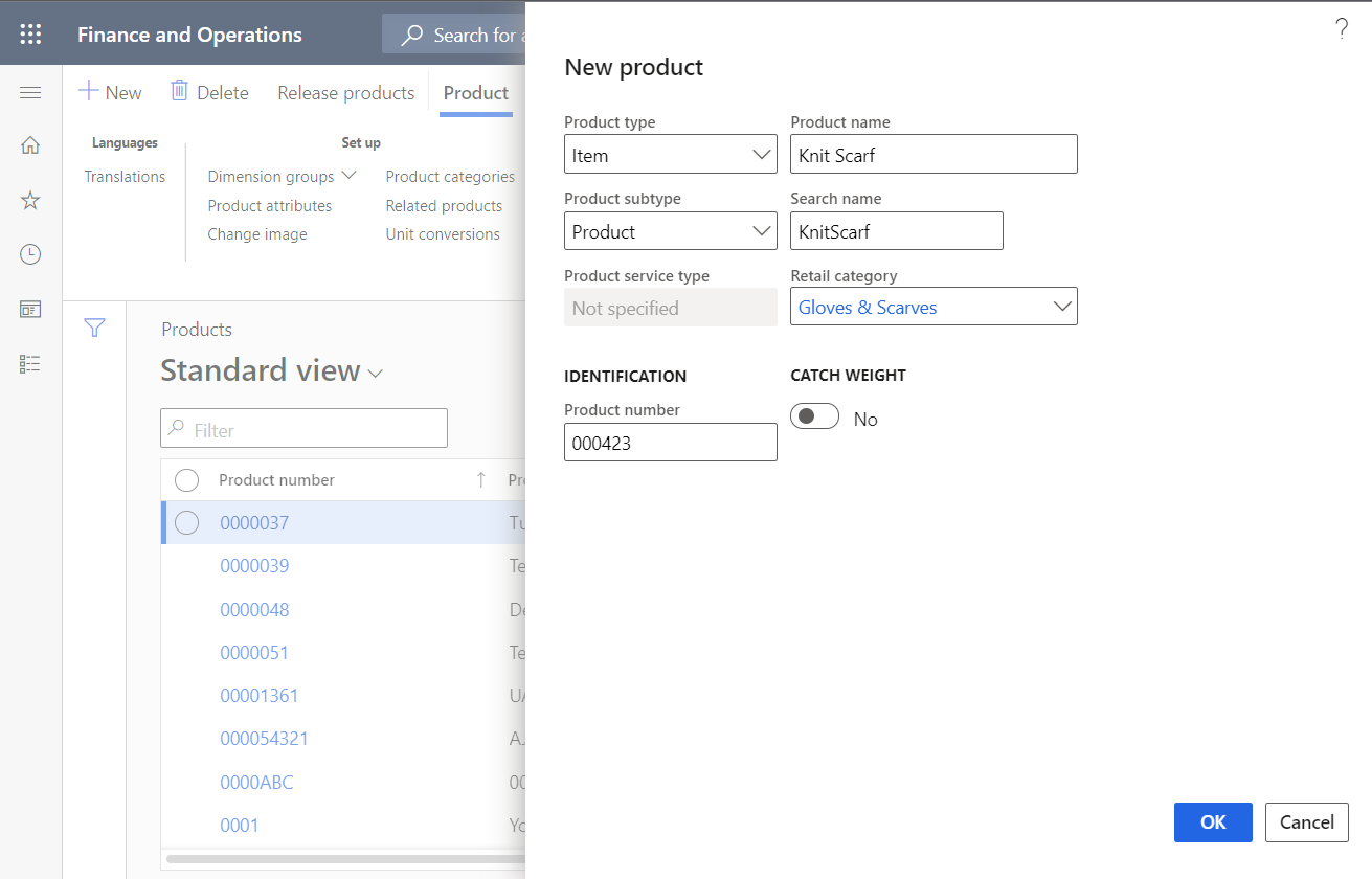 D365 product basic information example