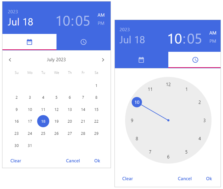date time picker tabs