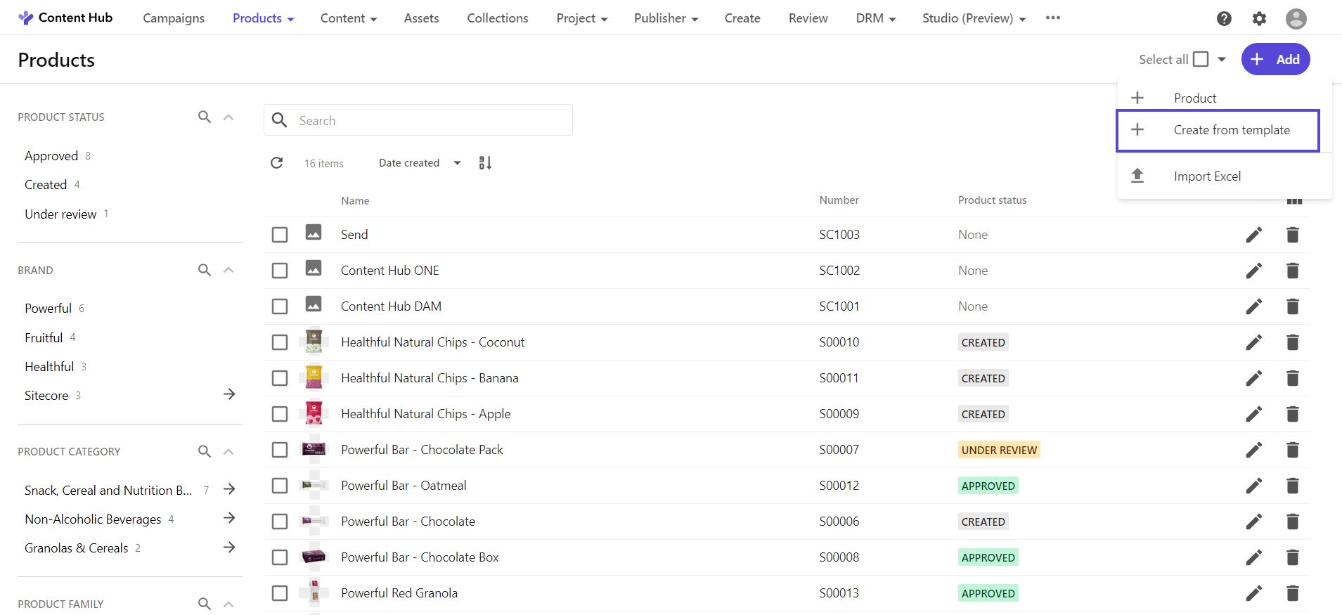 A product page example, indicating the menu option for creating a product from a template A product page example, indicating the menu option for creating a product from a template