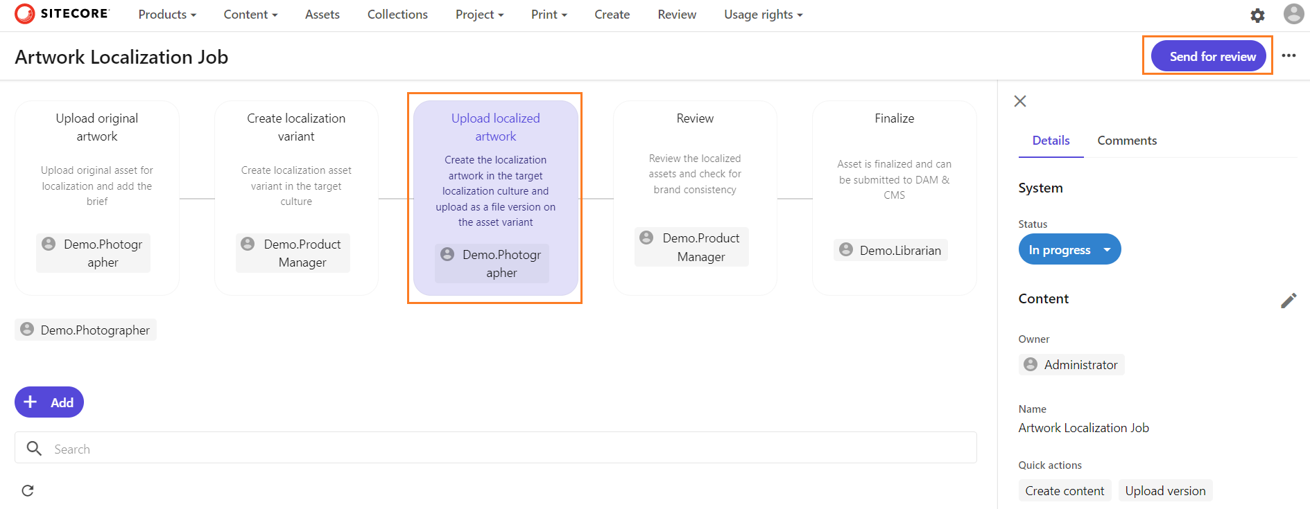 Example of a state flow page with a series of tasks