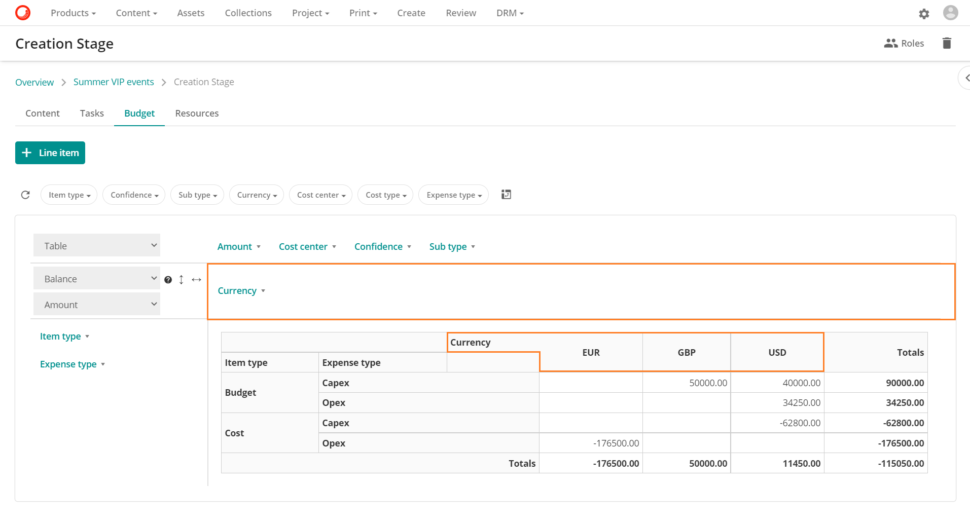 Example 3 pivot table with currency type dragged into the table as horizontal dimension.png Example 3 pivot table with currency type dragged into the table as horizontal dimension.png