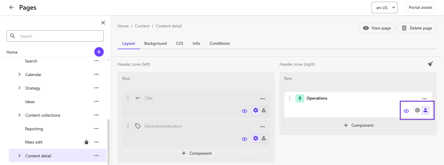 Example of component settings