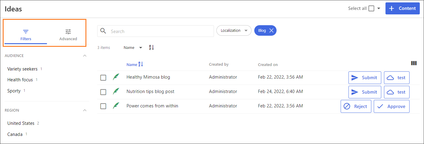 Ideas page groupings Ideas page groupings