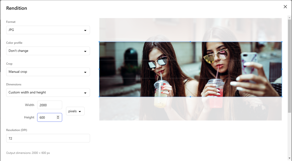 Manual crop option using custom width and height
