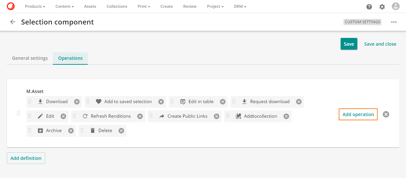 operation button highlighted on operations tab