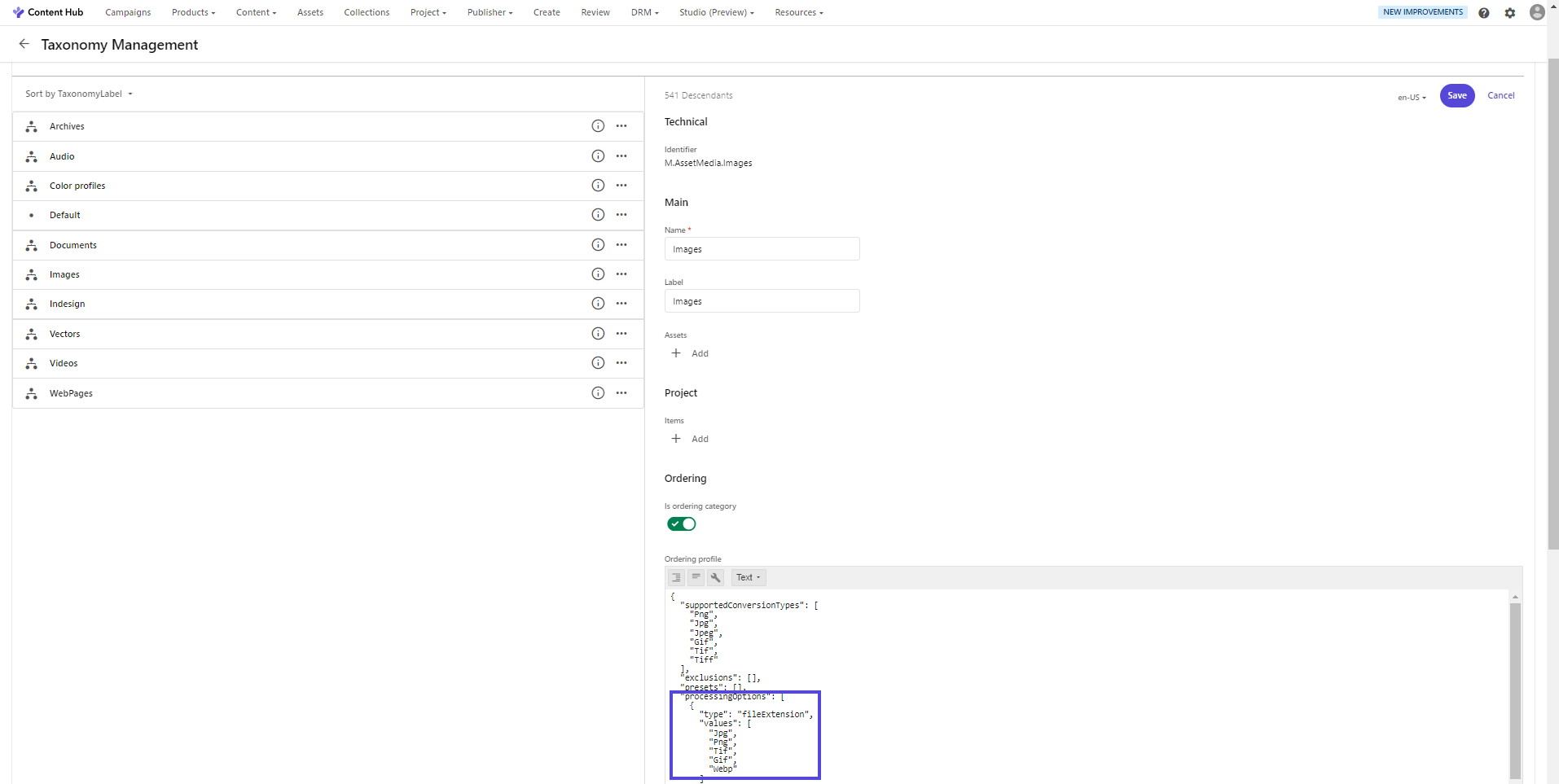 Adding webp as processing option in images ordering profile