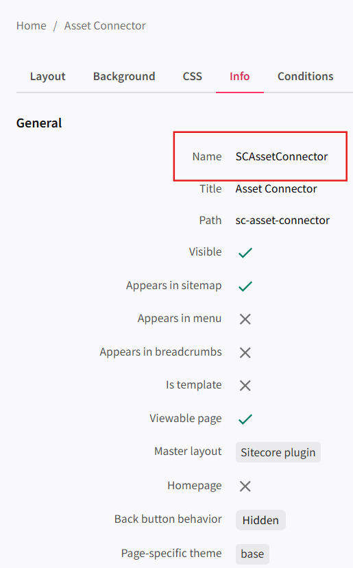 Location of the page name to use with the connector
