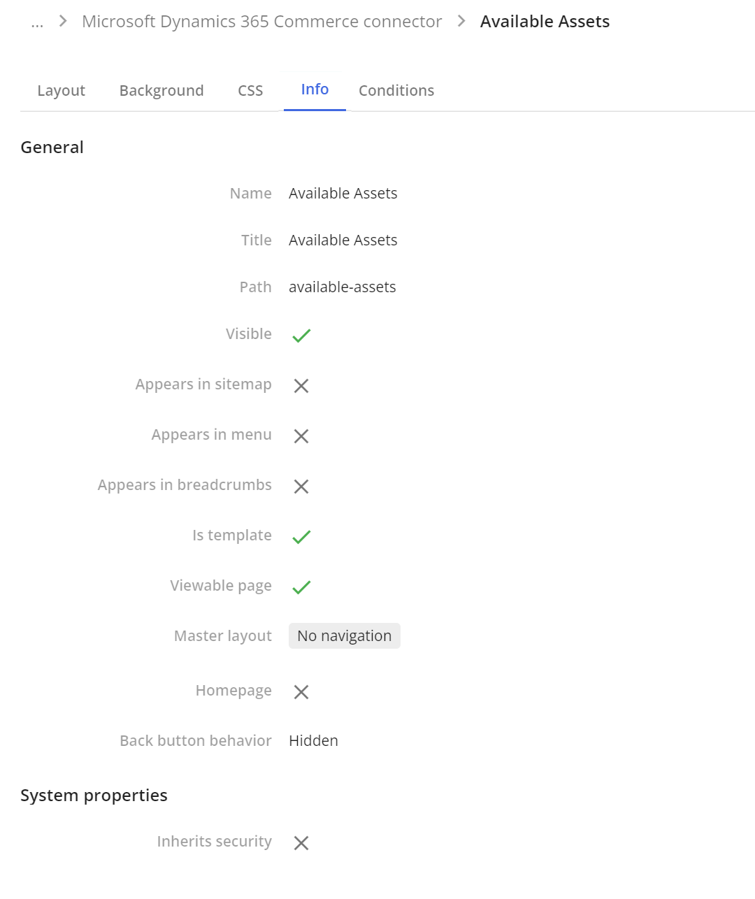 Page layout for available assets Page layout for available assets