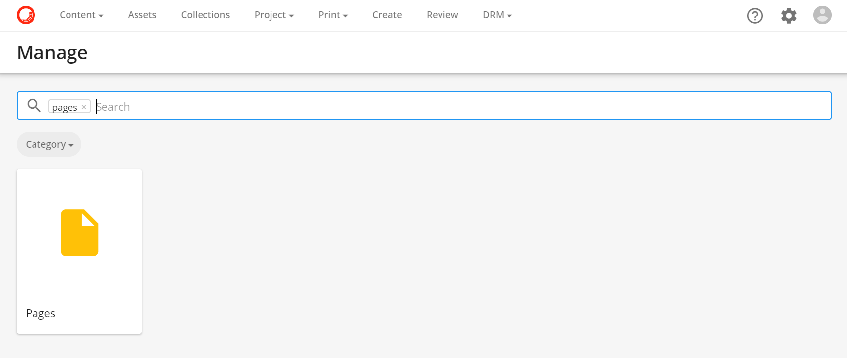 Manage page showing the Pages tile