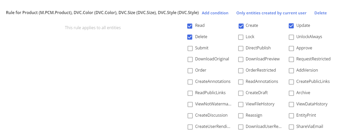 Permissions selected for user group policy