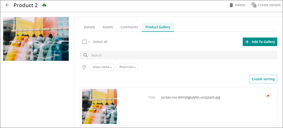 Product Gallery tab