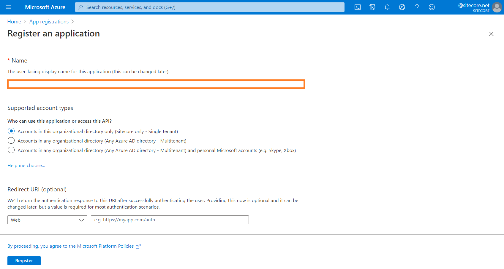 register an application page register an application page