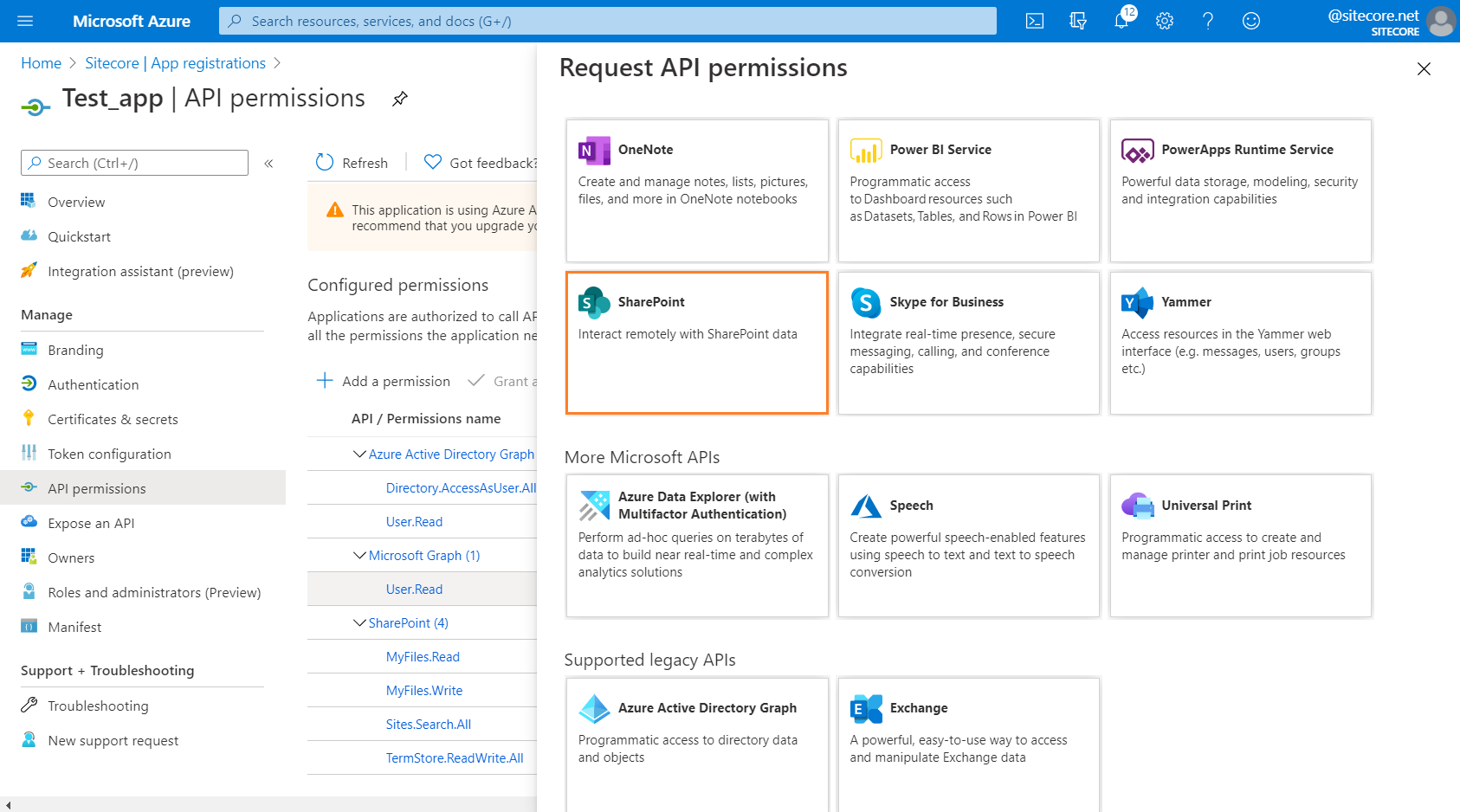 request apis page with sharepoint highlighted request apis page with sharepoint highlighted