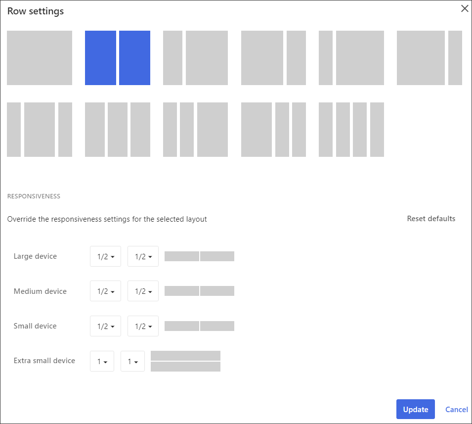Row settings dialog box Row settings dialog box