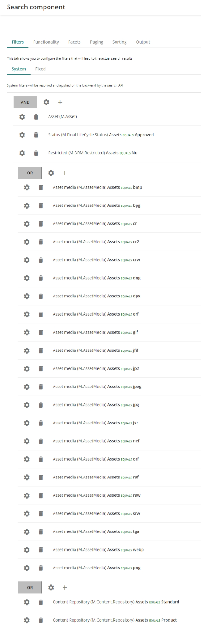 Search component filters added