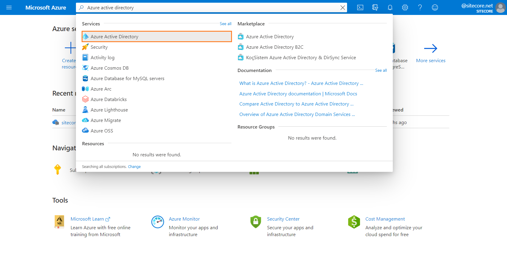 search for and select azure active directory search for and select azure active directory