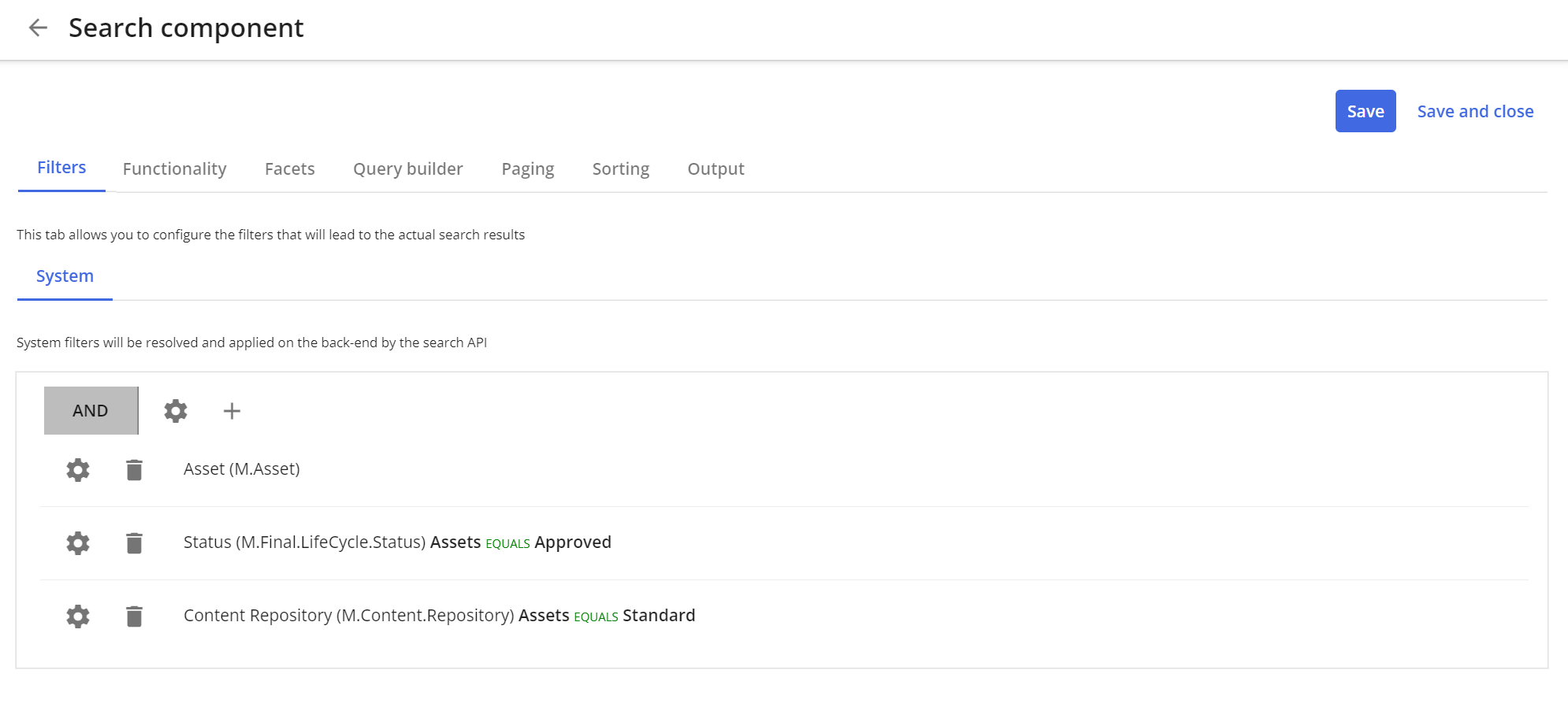 Search page displaying only approved assets