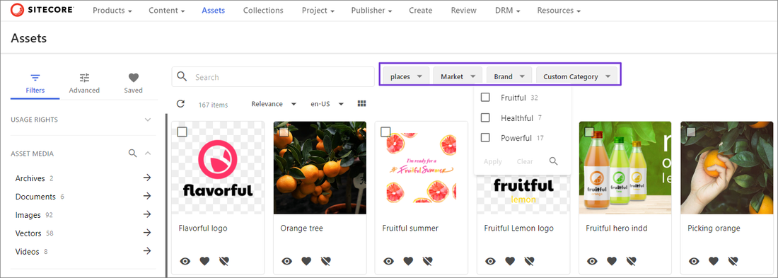 Search page horizontal facets overview
