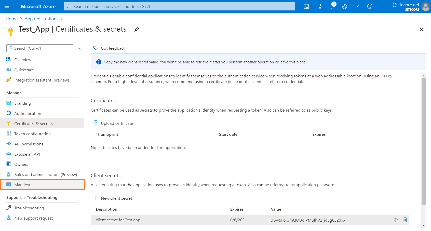 Select manifest option from manage menu Select manifest option from manage menu