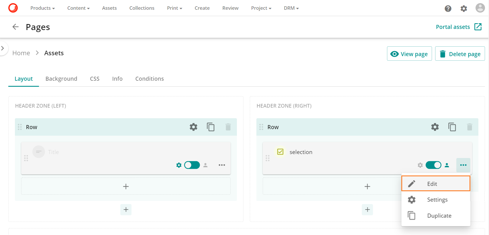 settings on selection option: