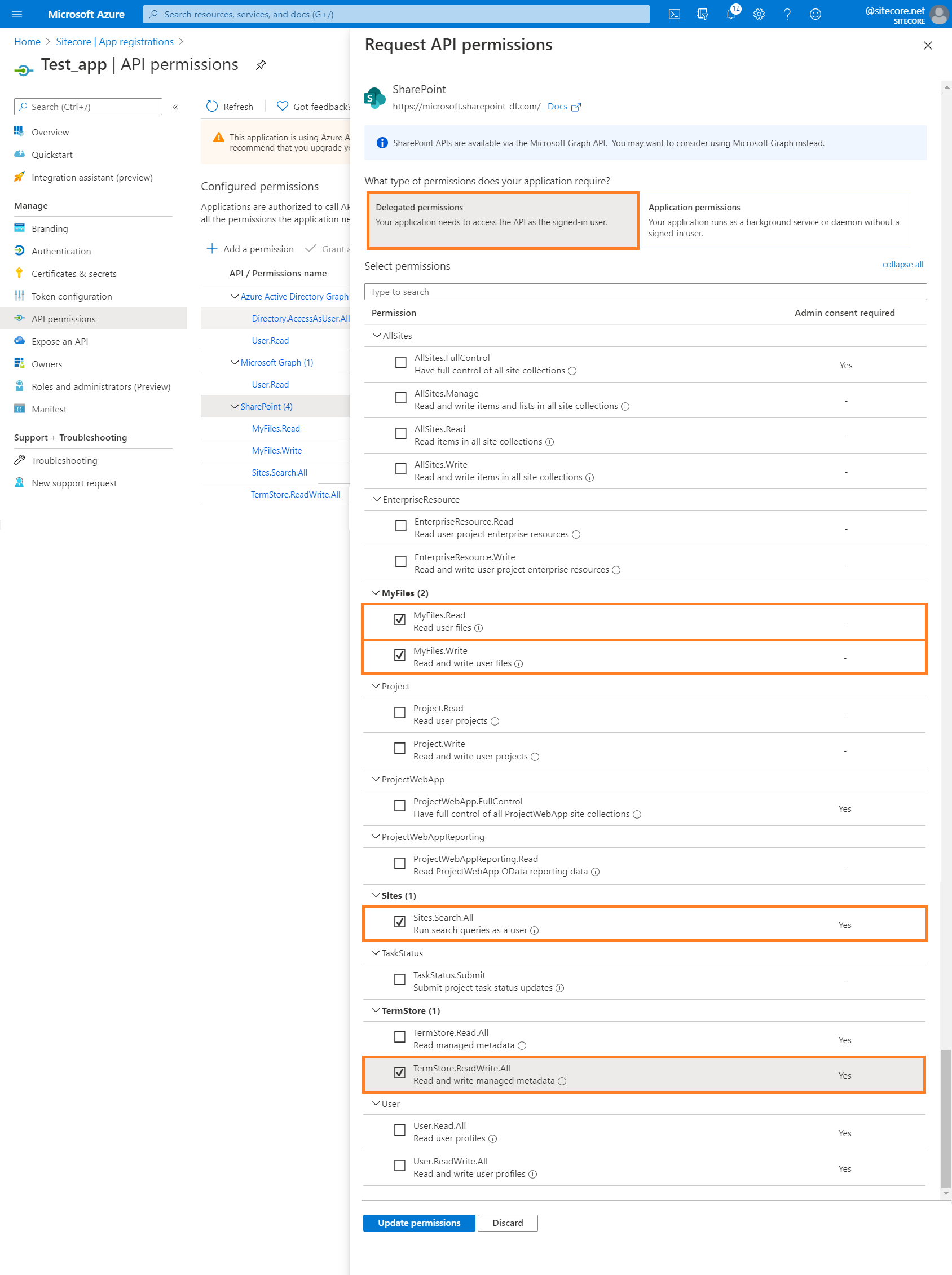 sharepoint delegated permissions: one_drive_azure_portal_azure_overview_sharepoint_api_permissions.png