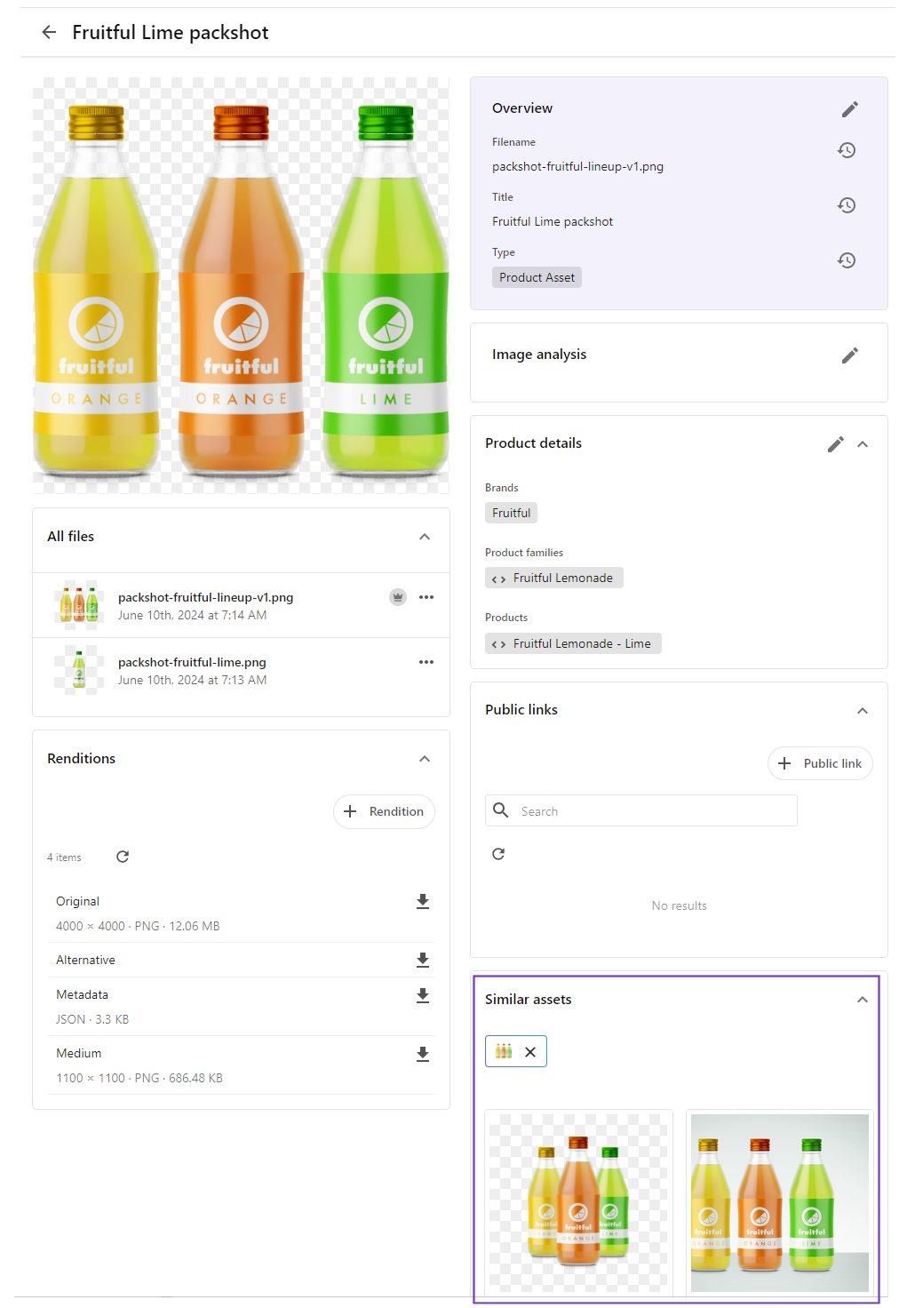 Asset details page showing the Similar assets section and the View similar assets button.