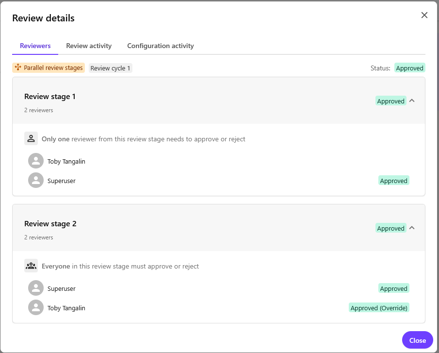 Parallel approval with two review stages.