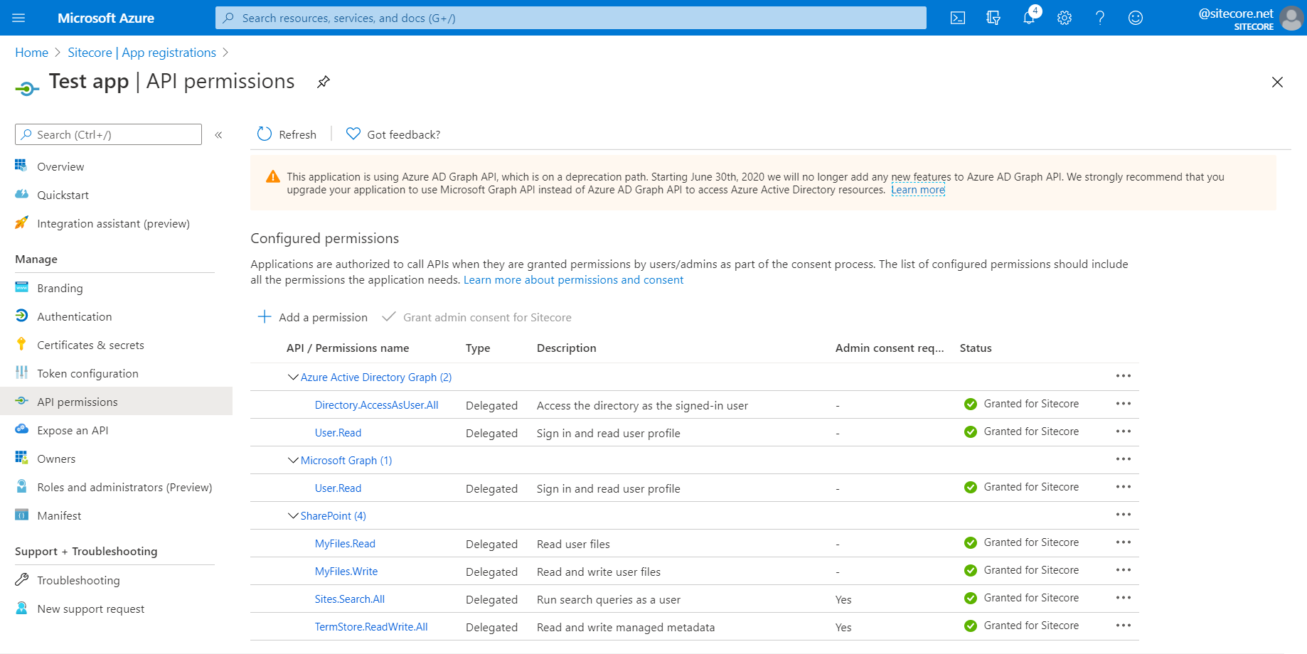 status granted for each of the delegated permissions status granted for each of the delegated permissions