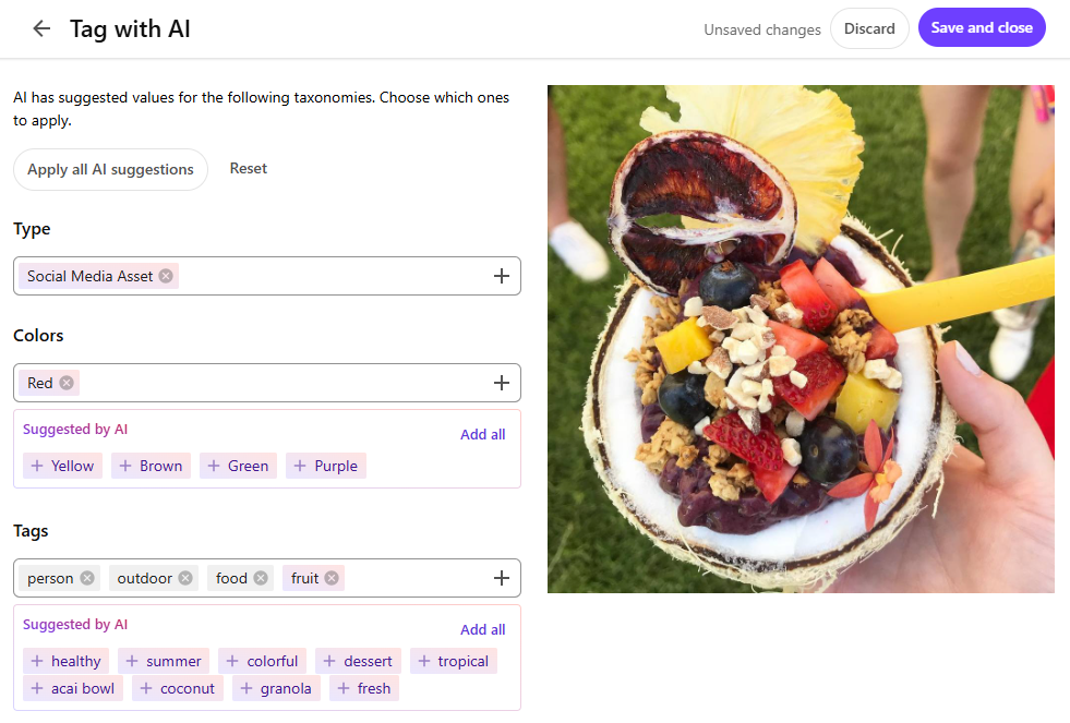Example of an image with AI suggested image tags