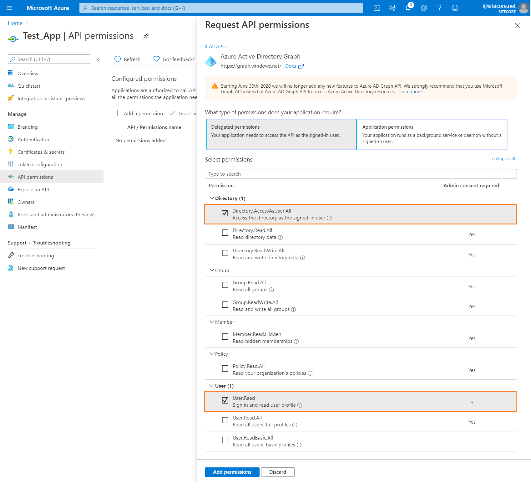 Windows Azure Active Directory Delegated permissions Windows Azure Active Directory Delegated permissions