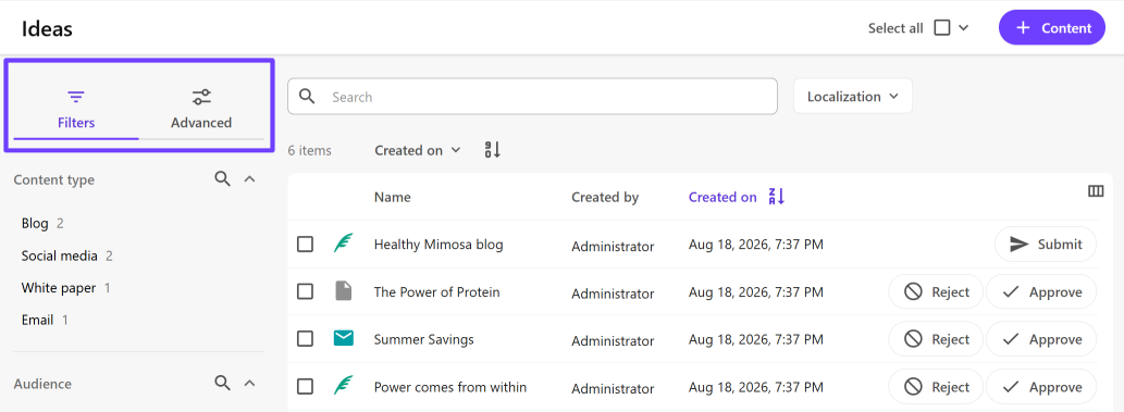 Ideas page groupings Ideas page groupings