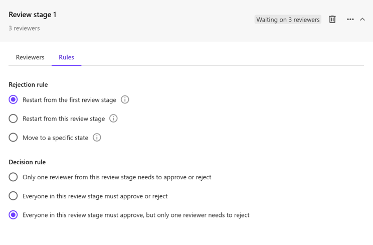 Rules tab in an approval stage.