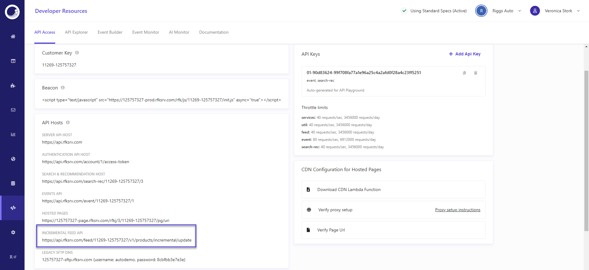 Screenshot of CEC with Incremental Feed API URL selected. Screenshot of CEC with Incremental Feed API URL selected.