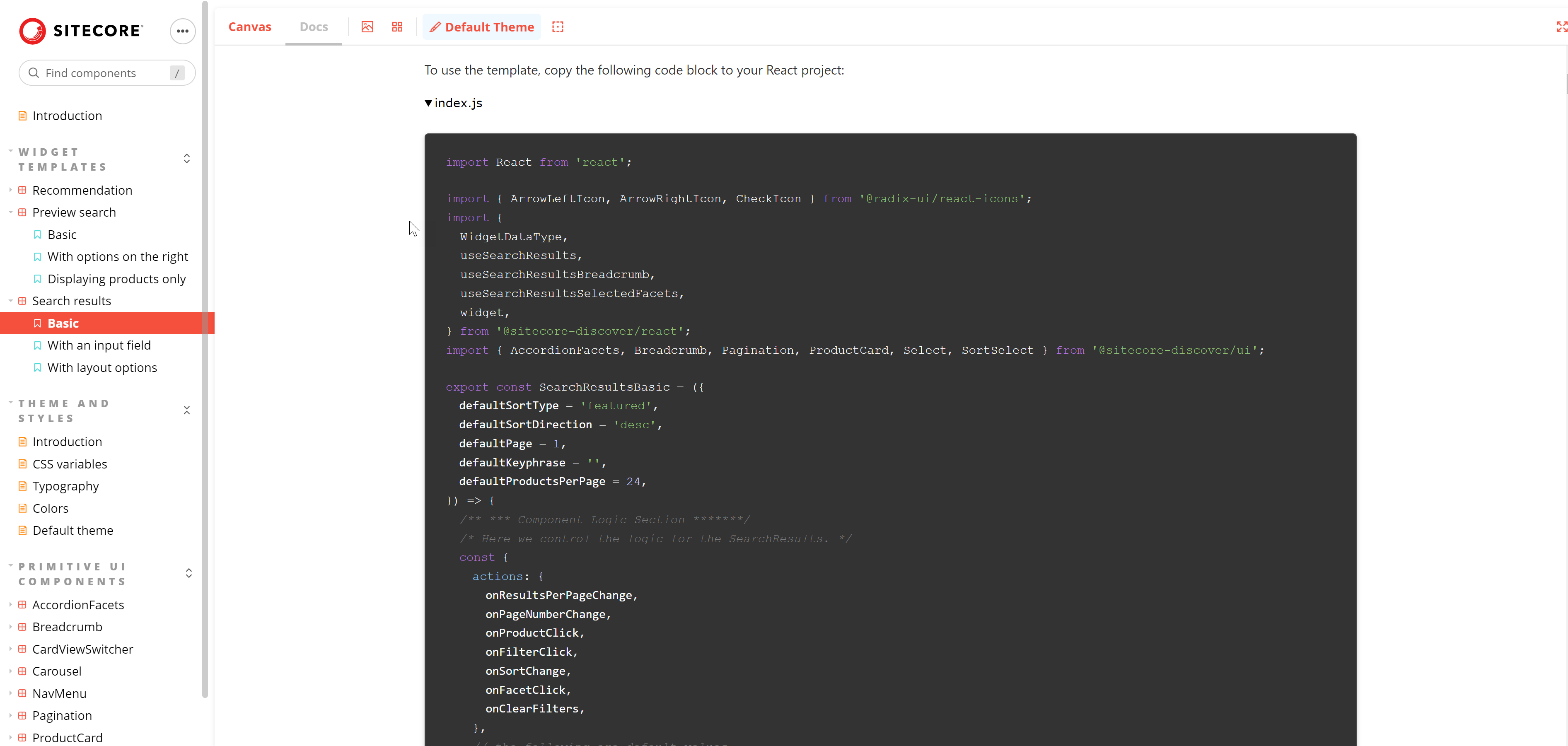 Screenshot of a page on the UI components reference site.