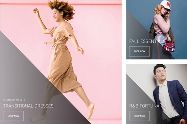 There are three images in two columns. Each image has overlay text and a call-to-action button. The first column has one image, and the second column has two images in two rows. There are three images in two columns. Each image has overlay text and a call-to-action button. The first column has one image, and the second column has two images in two rows.