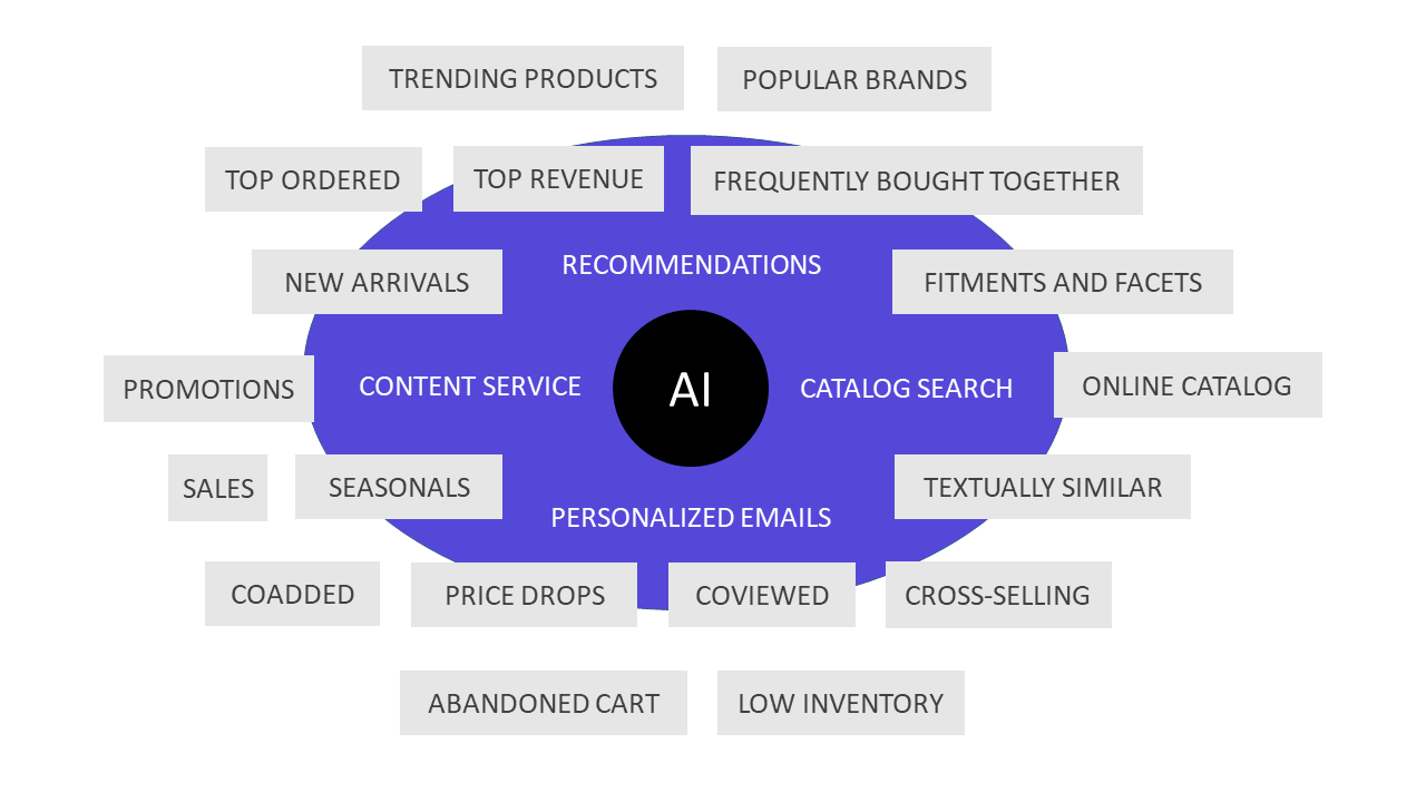 A graphical view of Sitecore Discover core capabilities.