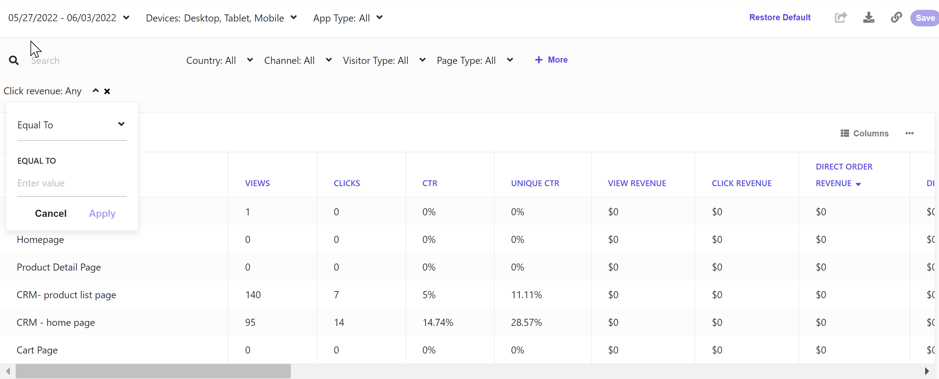 Screenshot of a typical paginated tabular report.