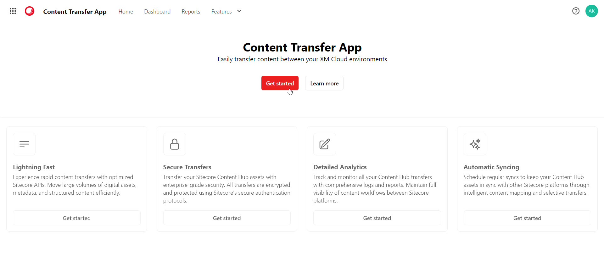 An example, standalone content transfer app appears under a navigation header.