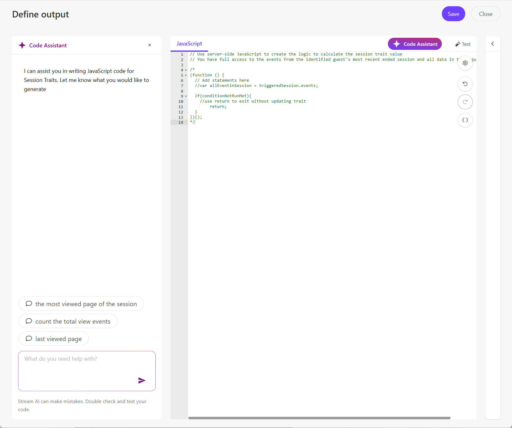 Click Code Assistant to open the left-hand pane.