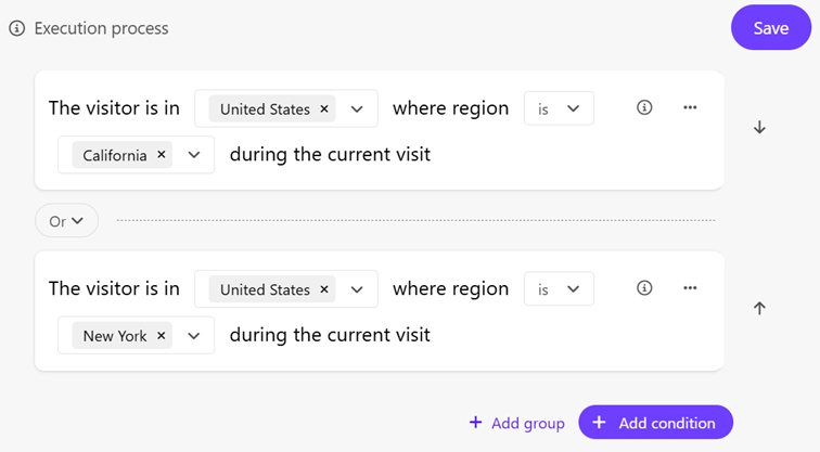 Two conditions combined using an Or operator to filter an audience