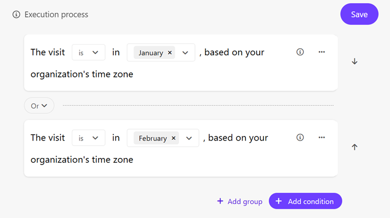 Two conditions combined using an Or operator to filter an audience